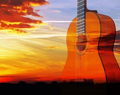 Sunset With Guitar Art Diamond Painting