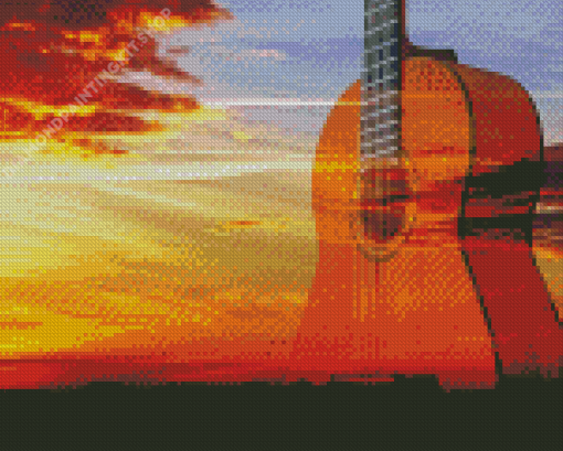 Sunset With Guitar Art Diamond Painting