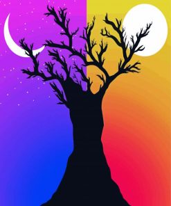 Tree Night And Day Silhouette Diamond Painting