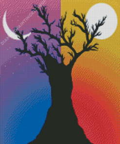 Tree Night And Day Silhouette Diamond Painting