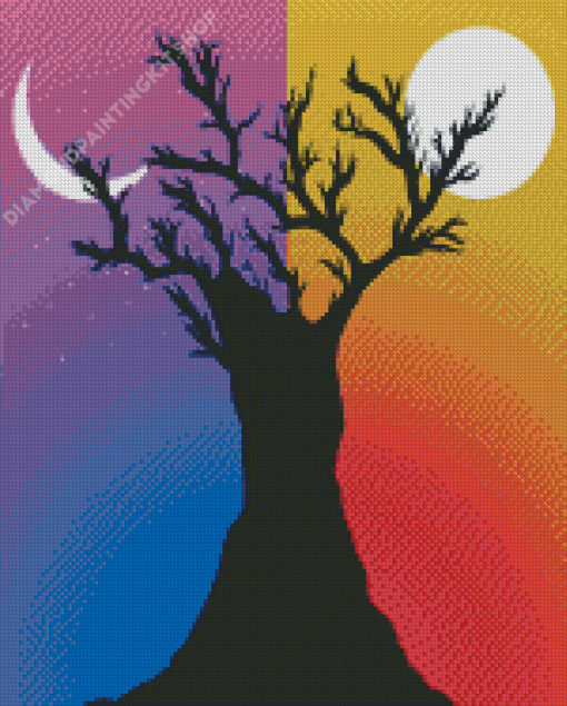 Tree Night And Day Silhouette Diamond Painting