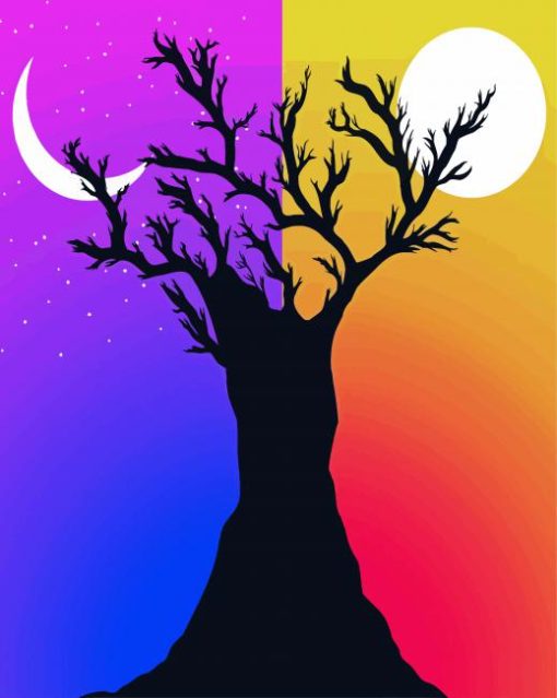 Tree Night And Day Silhouette Diamond Painting