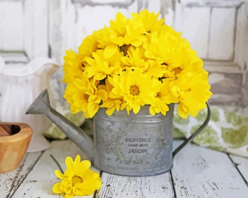 Watering Can With Yellow Flowers Diamond Paintings