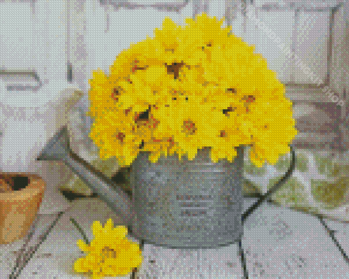 Watering Can With Yellow Flowers Diamond Paintings