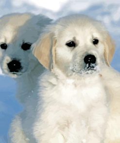 White Golden Retriever Puppies In Snow Diamond Painting