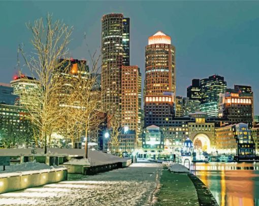 Winter Boston Skyline Diamond Paintings