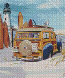 Woodie Car On Beach Diamond Painting