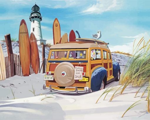 Woodie Car On Beach Diamond Painting