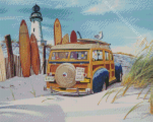 Woodie Car On Beach Diamond Painting