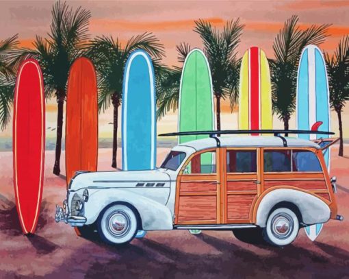 Woodie With Surfboards Diamond Painting