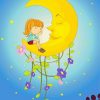 Young Girl Looking At Moon Cartoon Diamond Painting