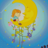 Young Girl Looking At Moon Cartoon Diamond Painting