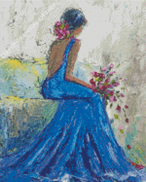 Abstract Woman In Blue Dress Diamond Painting