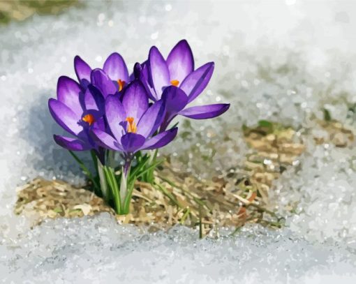 Beautiful Spring Flower In Snow Diamond Painting