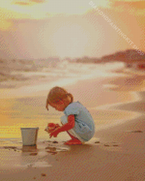 Beautiful Kid On The Beach Diamond Painting