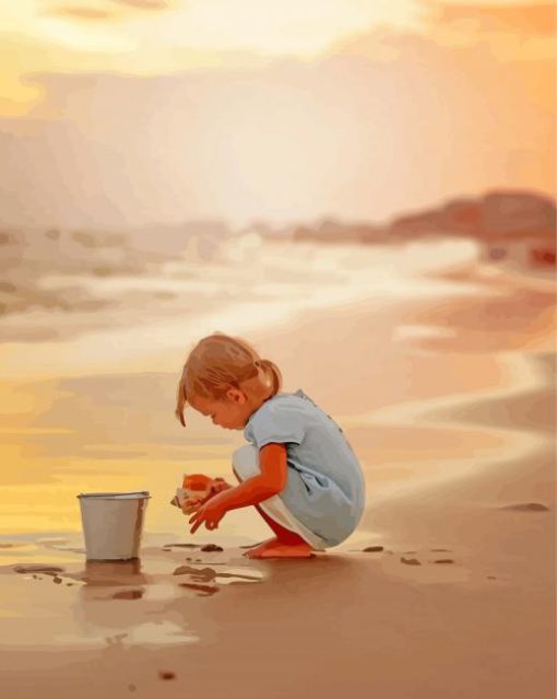 Beautiful Kid On The Beach Diamond Painting