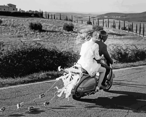 Black And White Couple On Motorbike Diamond Painting