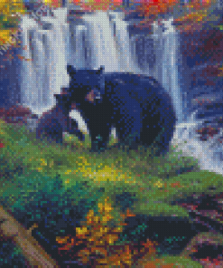 Black Bear Falls Landscape Diamond Painting