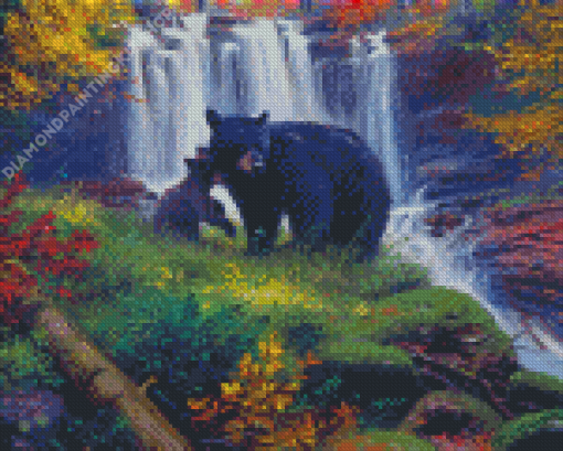 Black Bear Falls Landscape Diamond Painting