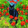 Black Cats And Flowers In Garden Art Diamond Painting