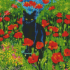 Black Cats And Flowers In Garden Art Diamond Painting