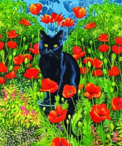 Black Cats And Flowers In Garden Art Diamond Painting