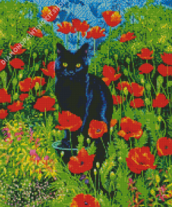 Black Cats And Flowers In Garden Art Diamond Painting