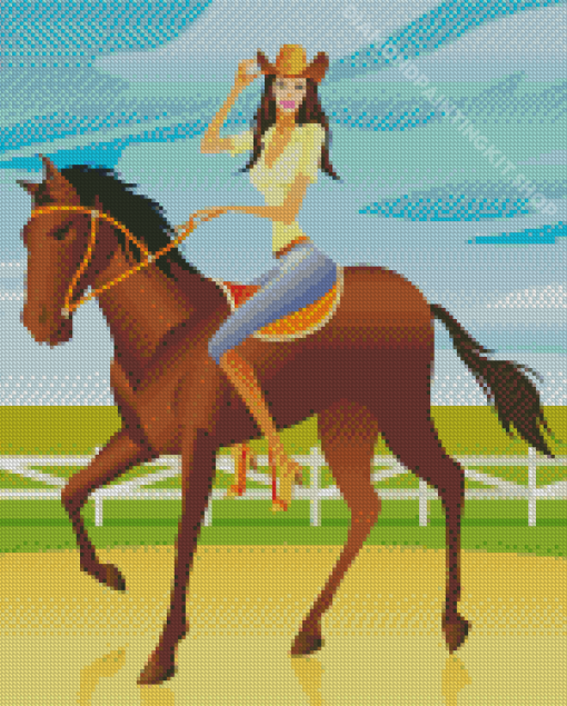 Cartoon Girl Riding A Horse Diamond Painting