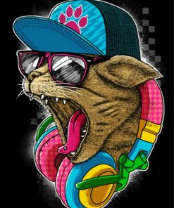 Cool Cat With Headphones Diamond Painting