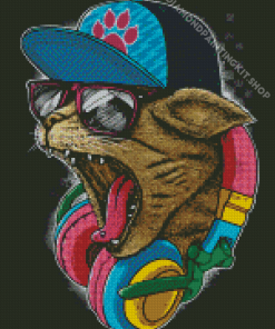 Cool Cat With Headphones Diamond Painting