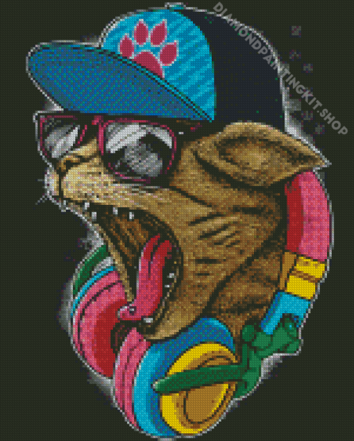 Cool Cat With Headphones Diamond Painting