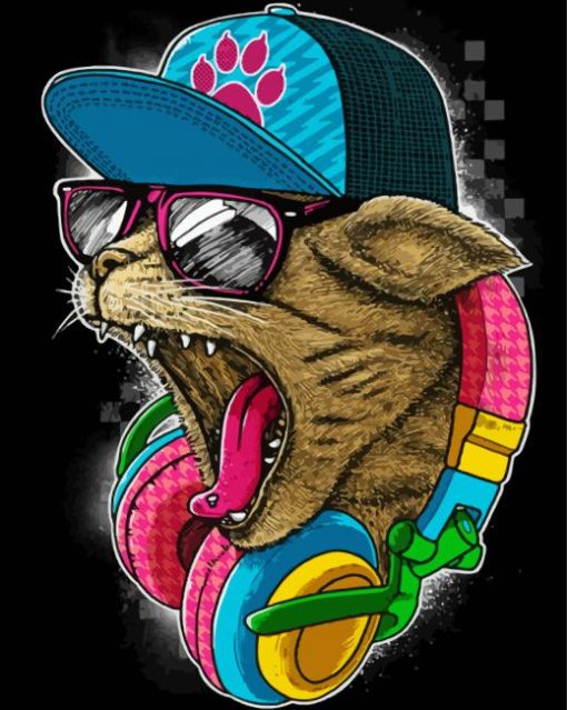 Cool Cat With Headphones Diamond Painting