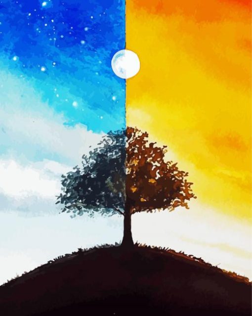 Cool Tree Night And Day Art Diamond Painting