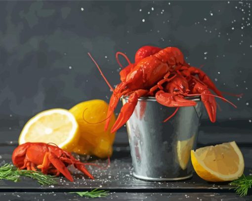 Crayfish With Lemons Diamond Painting