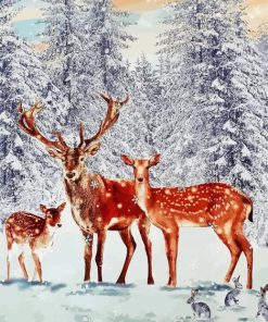 Family Deer In Snow Diamond Paintings