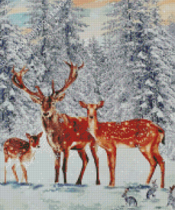 Family Deer In Snow Diamond Paintings