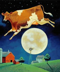 Farm Cow Jumping Over The Moon Diamond Painting