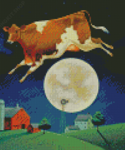 Farm Cow Jumping Over The Moon Diamond Painting