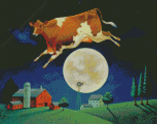 Farm Cow Jumping Over The Moon Diamond Painting