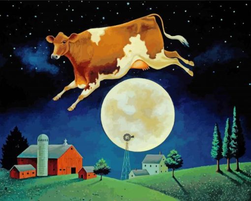 Farm Cow Jumping Over The Moon Diamond Painting