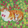 Flowers And Cat In Garden Diamond Painting