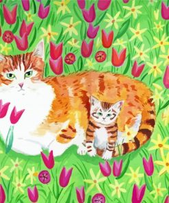 Flowers And Cat In Garden Diamond Painting