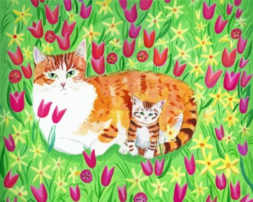 Flowers And Cat In Garden Diamond Painting