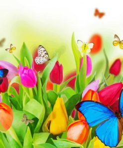 Flowers With Butterflies Insects Diamond Painting