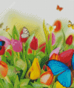 Flowers With Butterflies Insects Diamond Painting