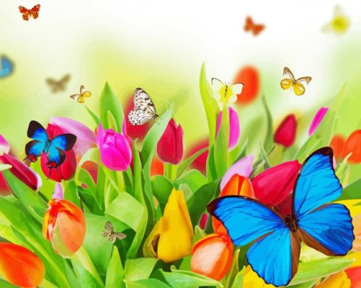 Flowers With Butterflies Insects Diamond Painting