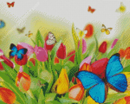 Flowers With Butterflies Insects Diamond Painting