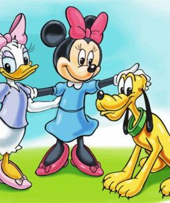 Minnie Mouse And Daisy With Pluto Diamond Paintings