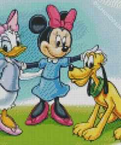 Minnie Mouse And Daisy With Pluto Diamond Paintings