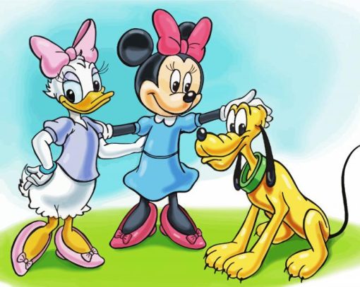 Minnie Mouse And Daisy With Pluto Diamond Paintings